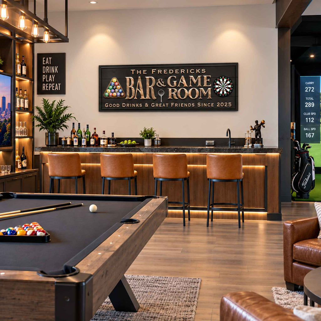 Our Bar, Our Rules Personalized Game Room Sign