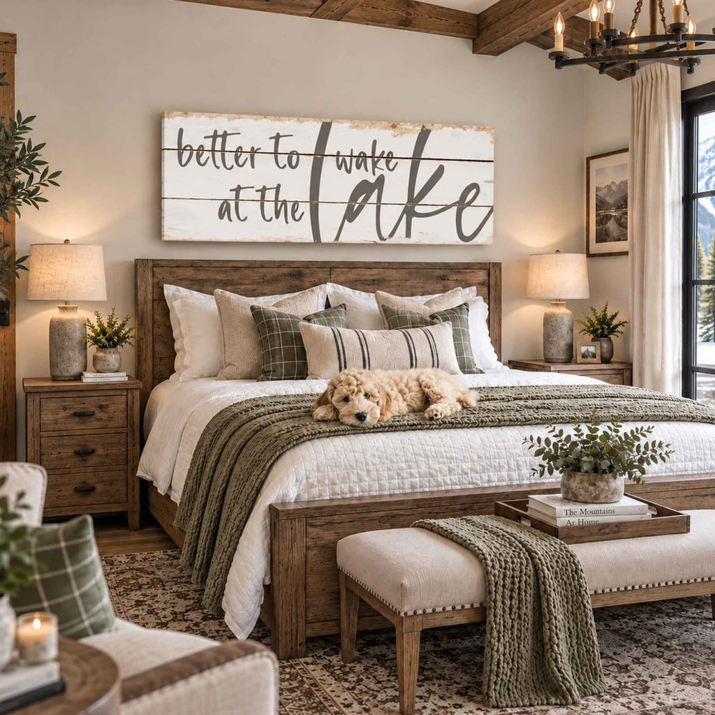 Better To Wake At The Lake Rustic Sign