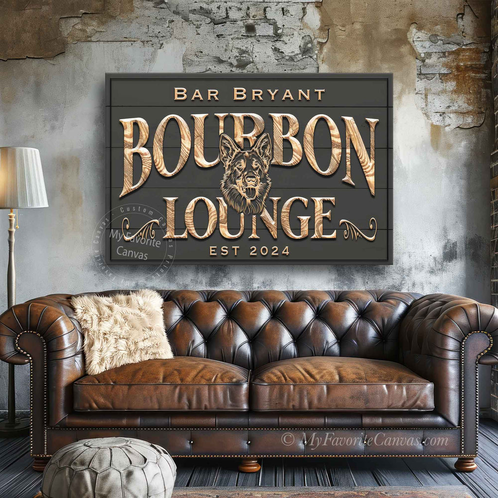 Bourbon Pup Mascot Lounge Sign