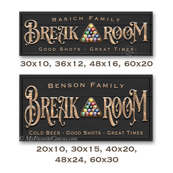 Break Room Billiards Sign