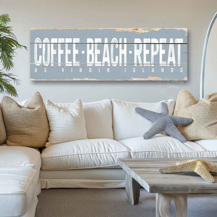 Coffee Beach Repeat Rustic Sign