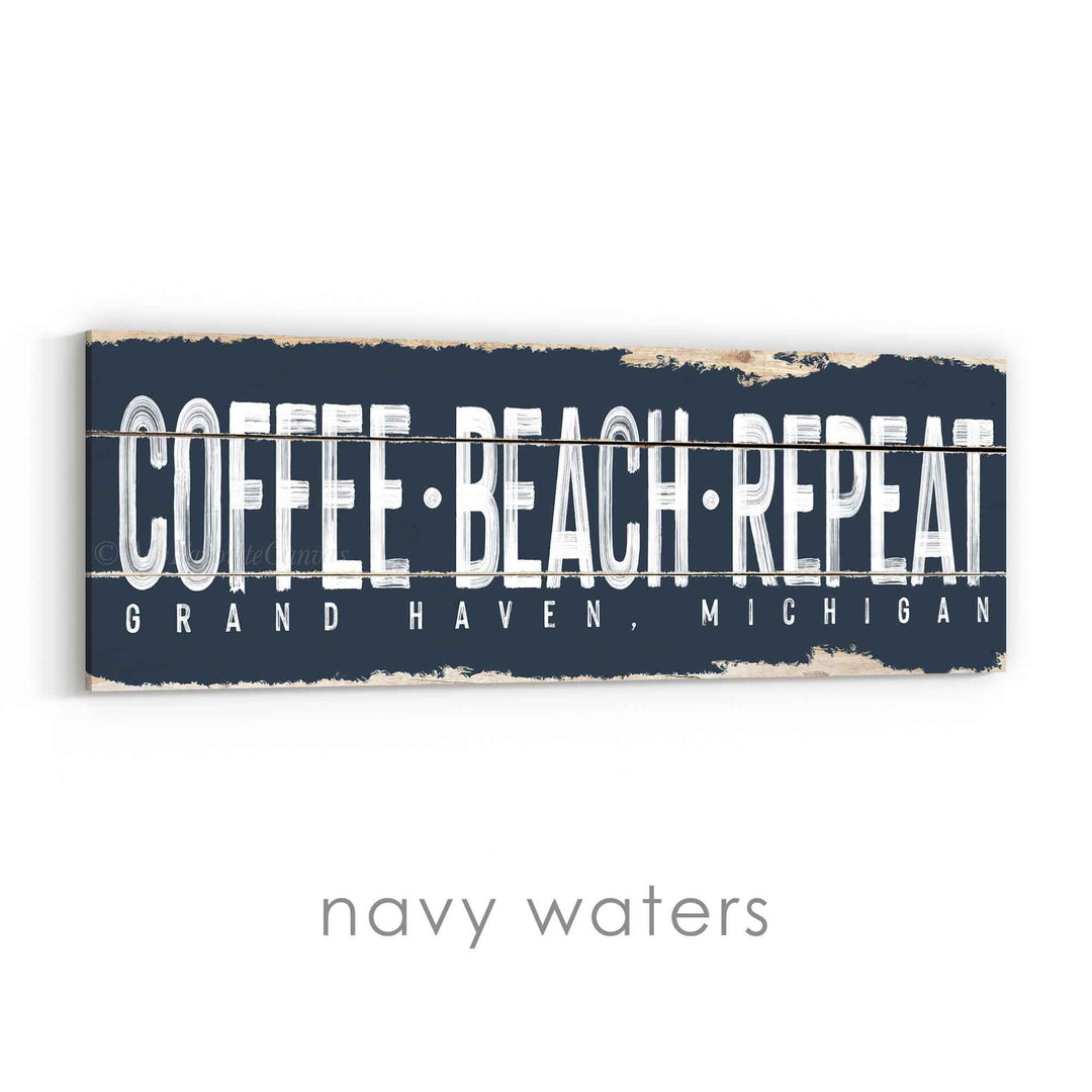 Coffee Beach Repeat Rustic Sign