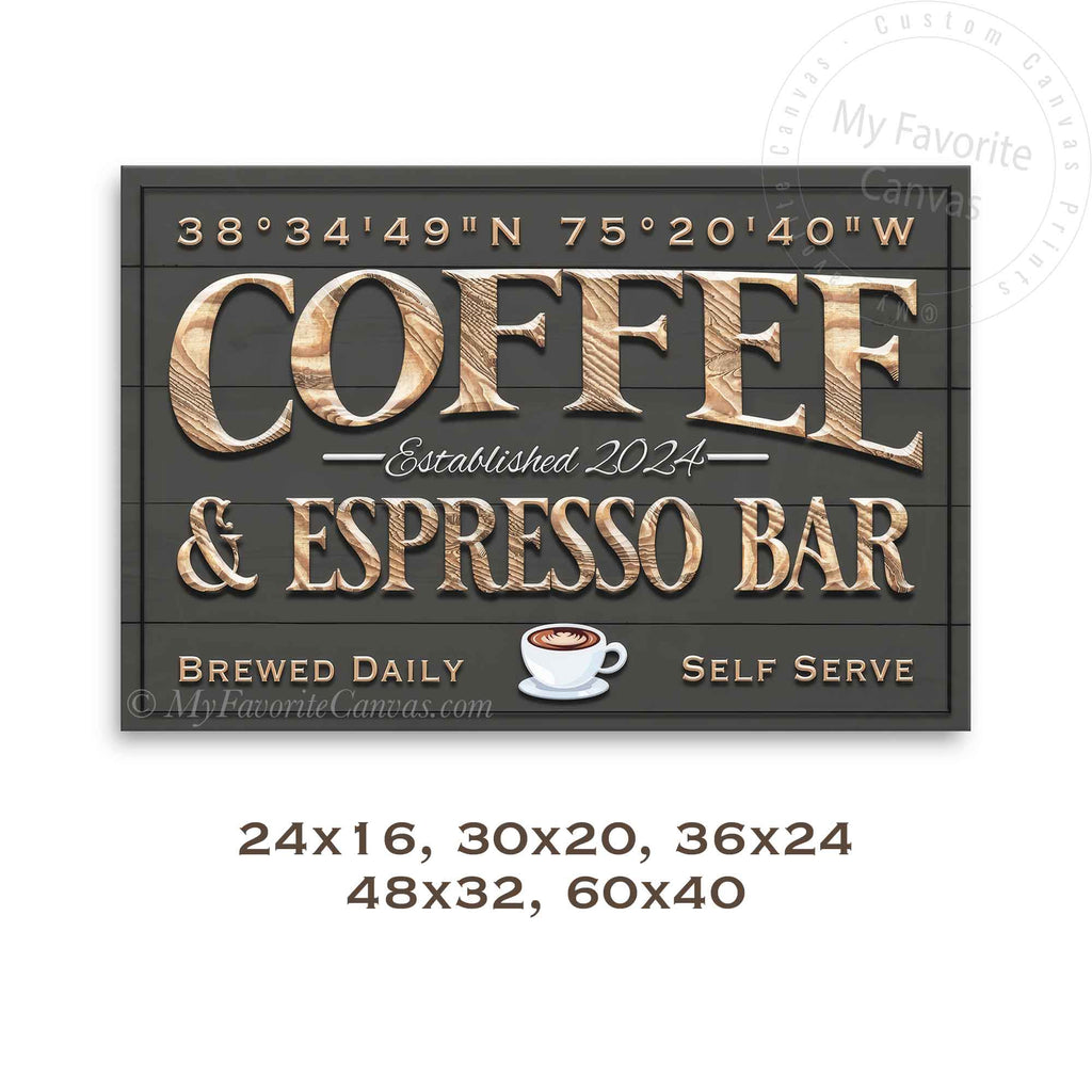 Coffee & Espresso Coordinates Bar Sign