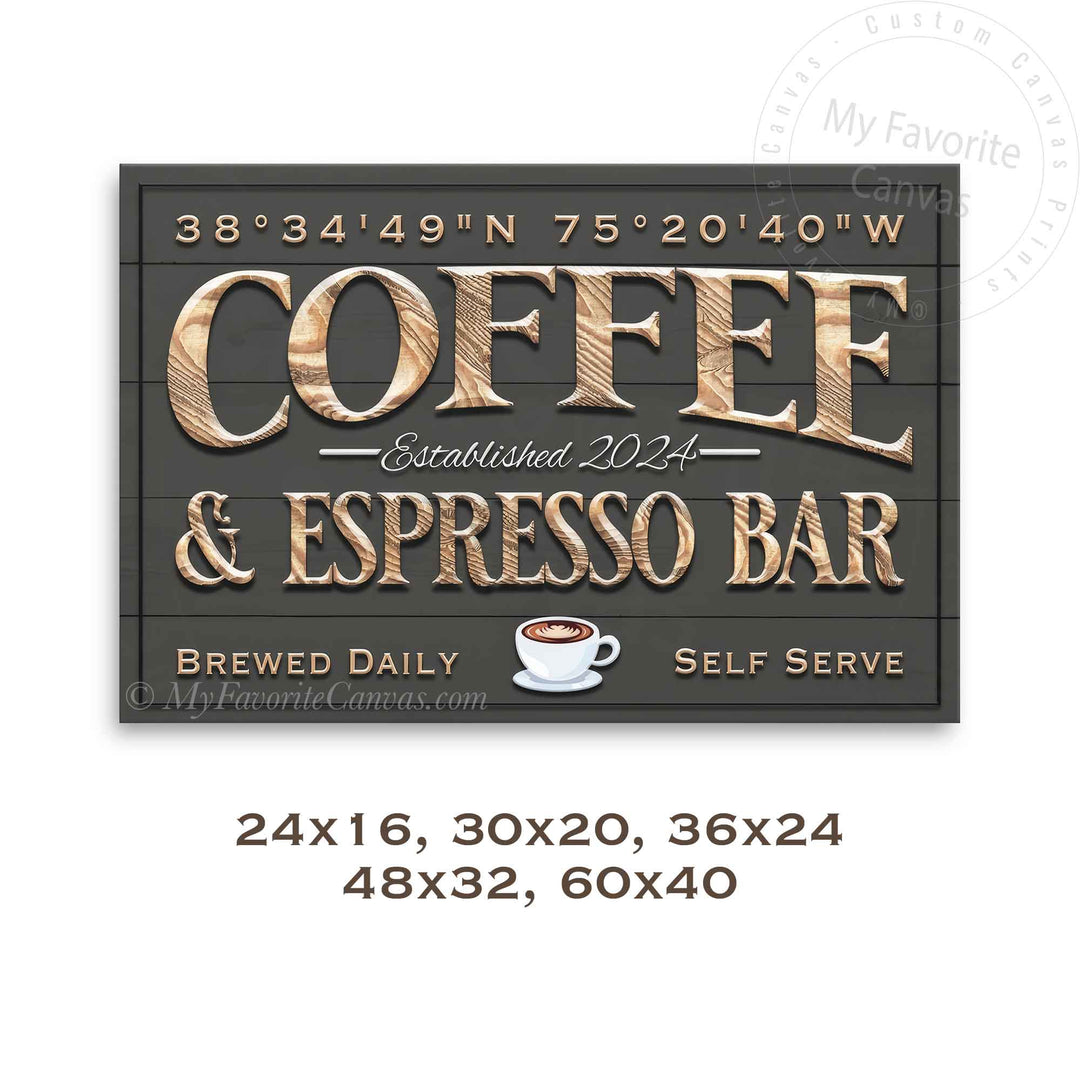 Coffee & Espresso Coordinates Bar Sign