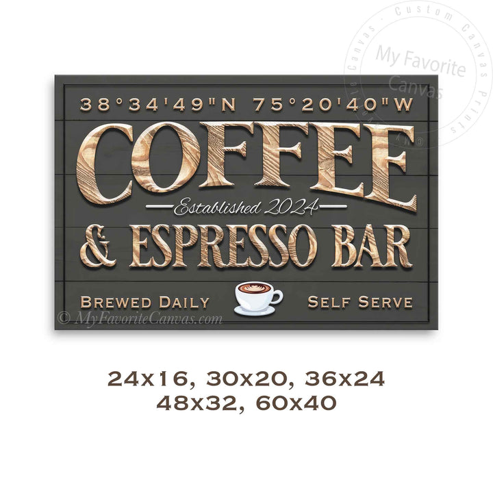 Coffee & Espresso Coordinates Bar Sign