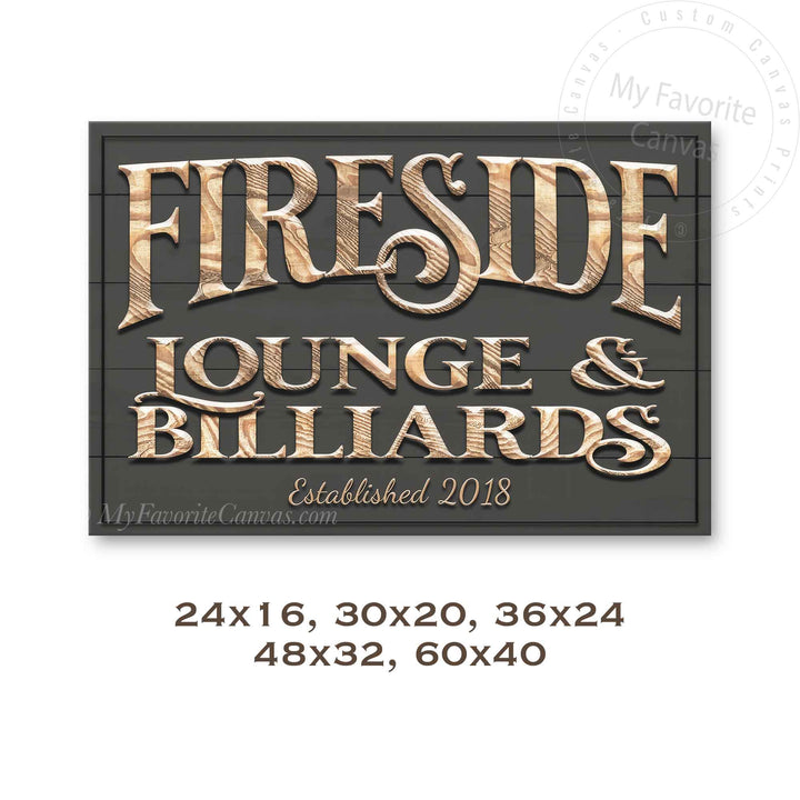 Fireside Signs Fireside Lounge & Billiards Sign – My Favorite Canvas