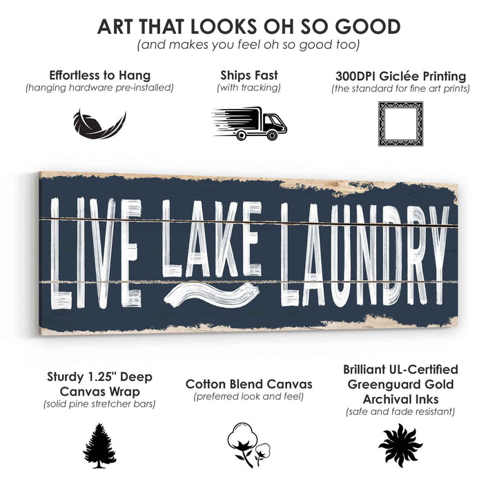 Live, Lake, Laundry Sign